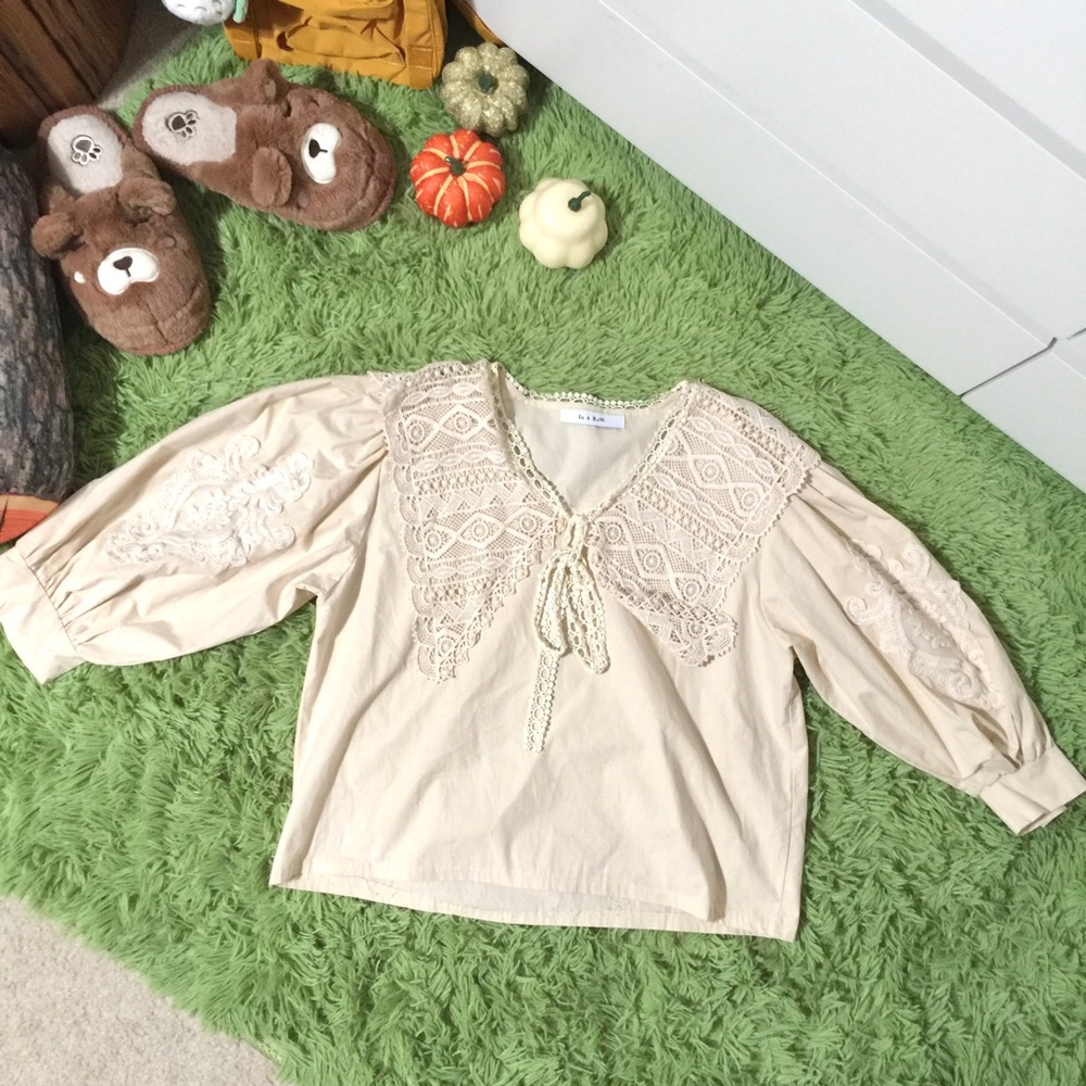 Stylenanda Lace Embroidered Puff-sleeve Blouse